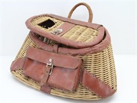 Vintage Wicker Fishing Creel with Pouch