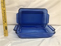 Pair of cobalt blue anchor where baking dishes