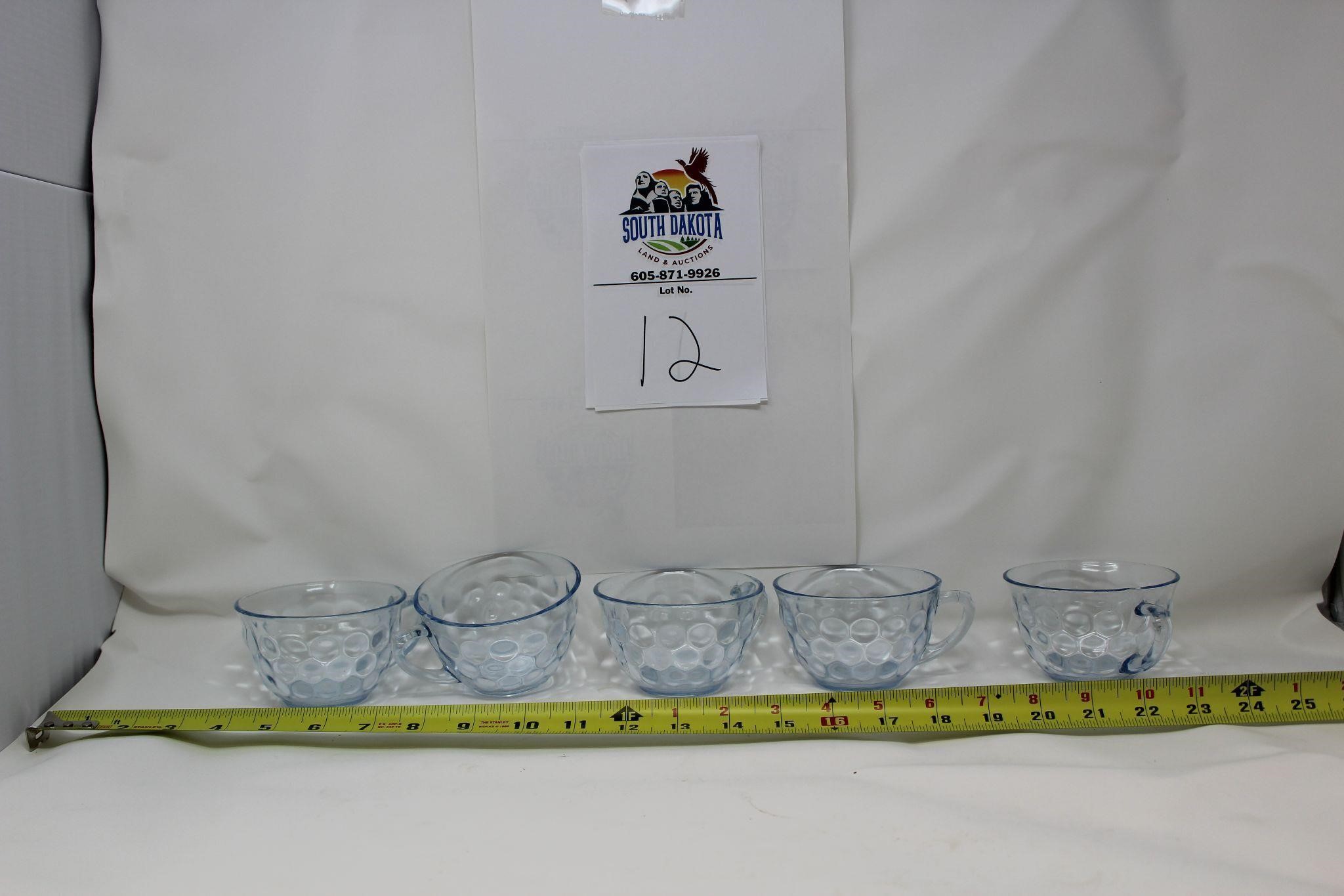 Lot of 5 Light Blue Glass Cups