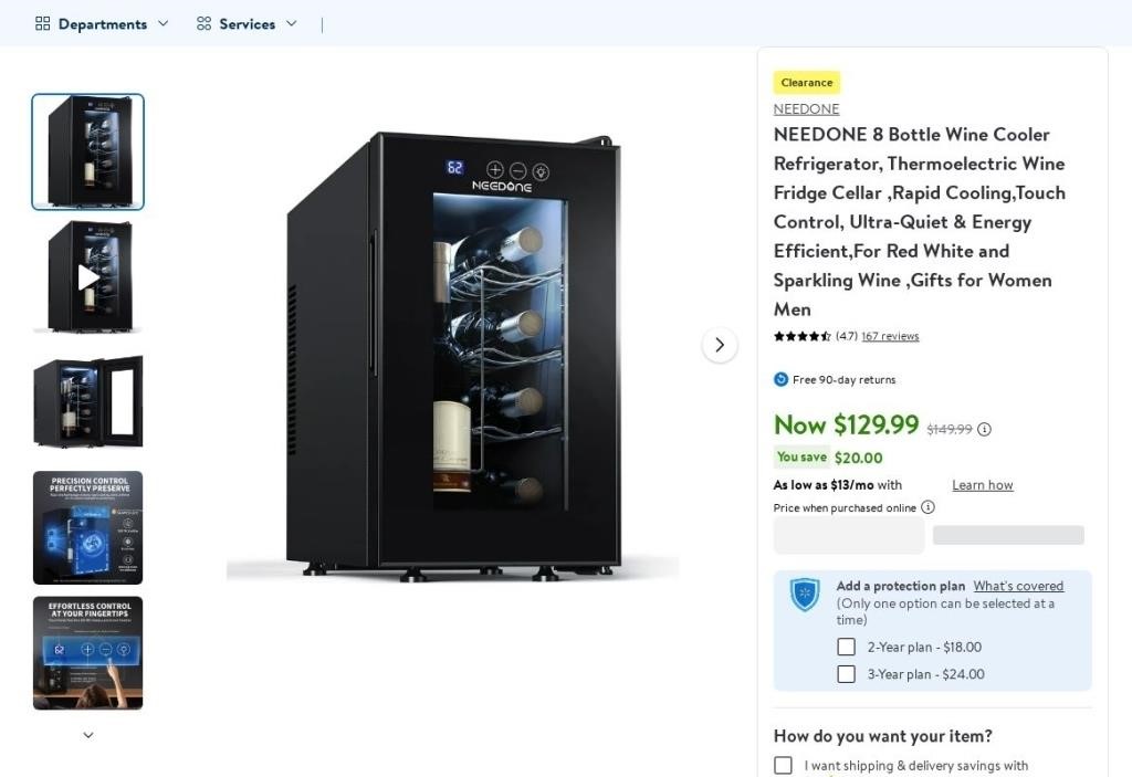 N2604  NEEDONE Wine Cooler Fridge, 8-Bottle