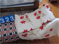 QUILT-FLOWERS-RED/BROWN - HAS SOME STAINS