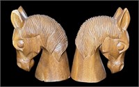 Hand Carved Horse Head Bookends