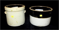 2- Stoneware 1 gallon crocks, 1 with handles