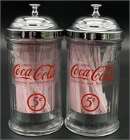 2 Miniature Coca Cola Glass Straw Dispensers