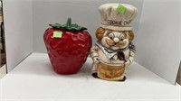 (2) cookie jars. Strawberry and cookie chef