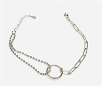 Sterling Silver Paperclip Bead Circle Bracelet