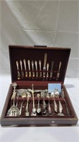 Vintage silver plate flatware set in wood case