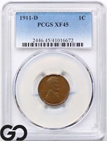 1911-D Lincoln Wheat Cent, PCGS XF45 ** PQ!