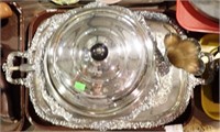PLATED TRAY, VASE, CHAFING DISH