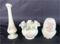 Fenton Custard Satin Glass Lot Of 3 Items