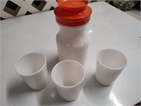 Milk Glass Pitcher and 3 Cups