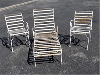 2 vintage wrought iron patio chairs & 1 chaise