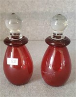 (2) SM RUBY RED GLASS DECANTERS