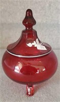 RUBY RED FOOTED GLASS COVERED DISH