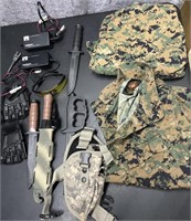 Camo, Tenergy Chargers, Plastic Knives, Holster,