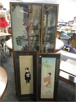 4 Oriental Artworks on Fabric. Big Ones Are 55” L