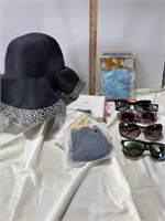 SUNGLASSES, SILK MASKS, FLOPPY HAT, MICROFIBER