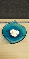 Wall Hanging Glass Blue Dish With Sea Shells
