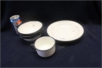 BLACK TRIM ENAMEL BOWL AND CUP SET