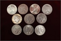 10pcs US Peace Dollar Lot (2) 1922, (4) 1923, (2)