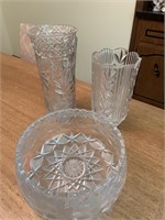 Crystal vases and bowl