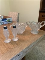 Antique glass cut shakers , sugar bowls