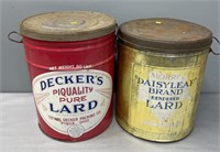 2 Lard Buckets Advertising Tins Lot