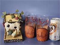 Cow Decor and Glass Leather Cups