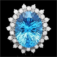 $ 6200 11 Ct Blue Topaz .80 Ct Diamond Ring
