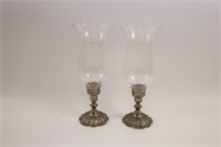 Pewter Candleholders with Glass Hurricane Shades