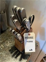 Set of Ginsu knives with knife block