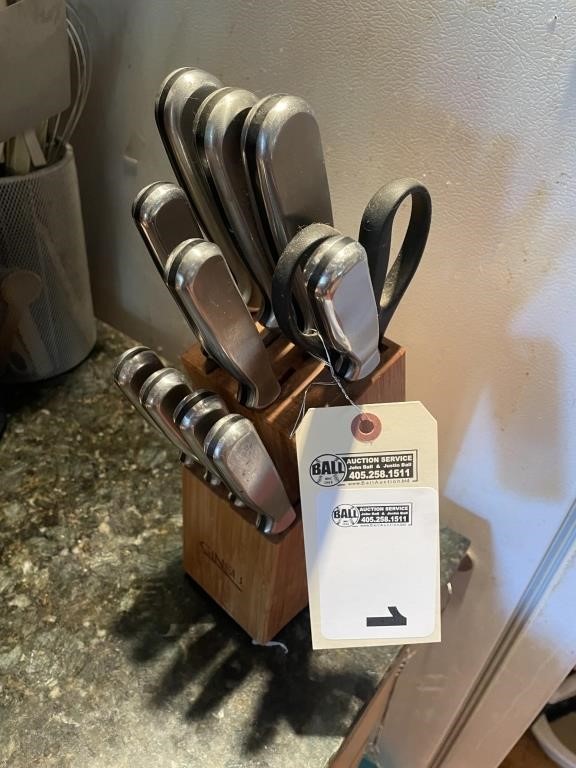 Set of Ginsu knives with knife block