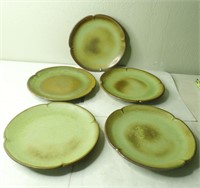 5 Frankoma Prairie Green Plates 10 1/4"