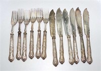 Set of 12 Queens pattern fish knives & forks