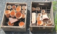(2) crates of small terracotta planter pots