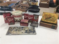 1934 License Plate,Tobacco Tins, & Wood Cigar Box