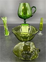 MCM Italian Large Green Pitcher,2 Bud Vases,