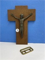 Bronze Crucifix mounted to a walnut cross.  The