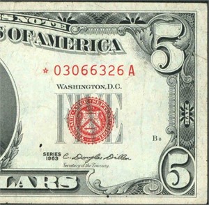 **STAR** $5 1963 United States Note