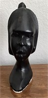 CARVED WOOD BLACK TRIBAL BUST DECOR GIRL