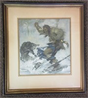 Exceptional Timber Wolf and Hunter Print