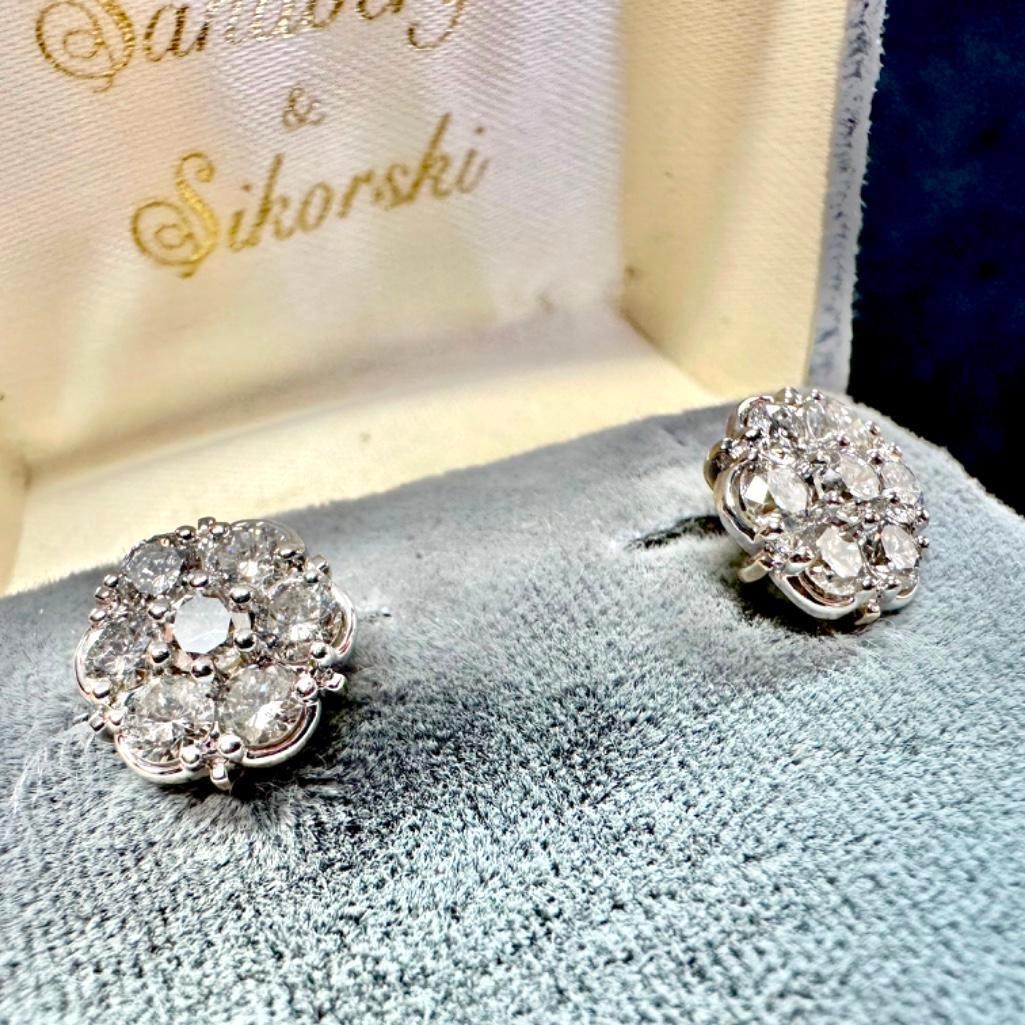 Pair of 14k, 7 Round Diamond Earrings 1.54 TCW