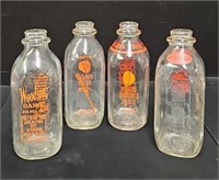 (4) Vintage 1 Qt Dairy Bottles