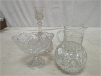 cut glass  pitcher and compote