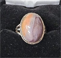 Custom Stone Ring Signed Sterling Silver Sz 6