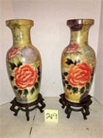 Two Large Floral Vases with Stands