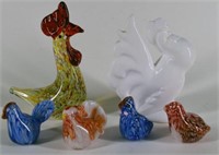 Art Glass Chicken Paperweights Or Figures