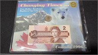Canada 1996 Changing Times Two Dollar Banknote & C