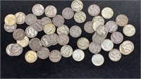 (50) Silver Mercury Dimes 1916-1945 PDS, few