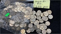 (250) BU 1960-D Jefferson Nickels